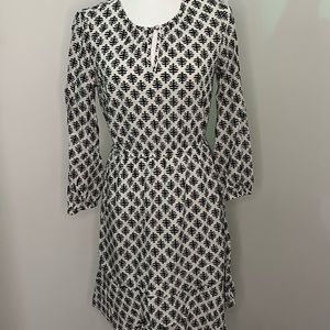 Beige Leaf Print Long Sleeved Dress